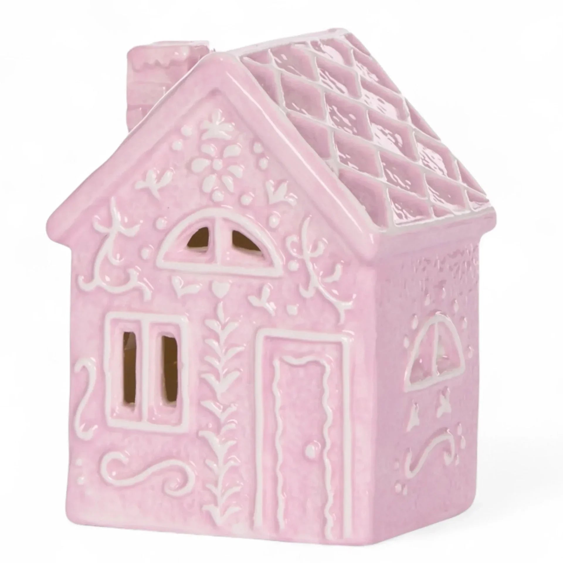 LED Pink Gingerbread Cabin