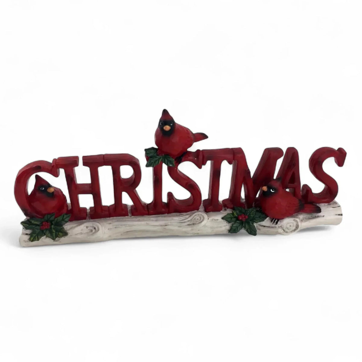 Red Christmas sign with cardinal birds and holly, festive holiday home decor