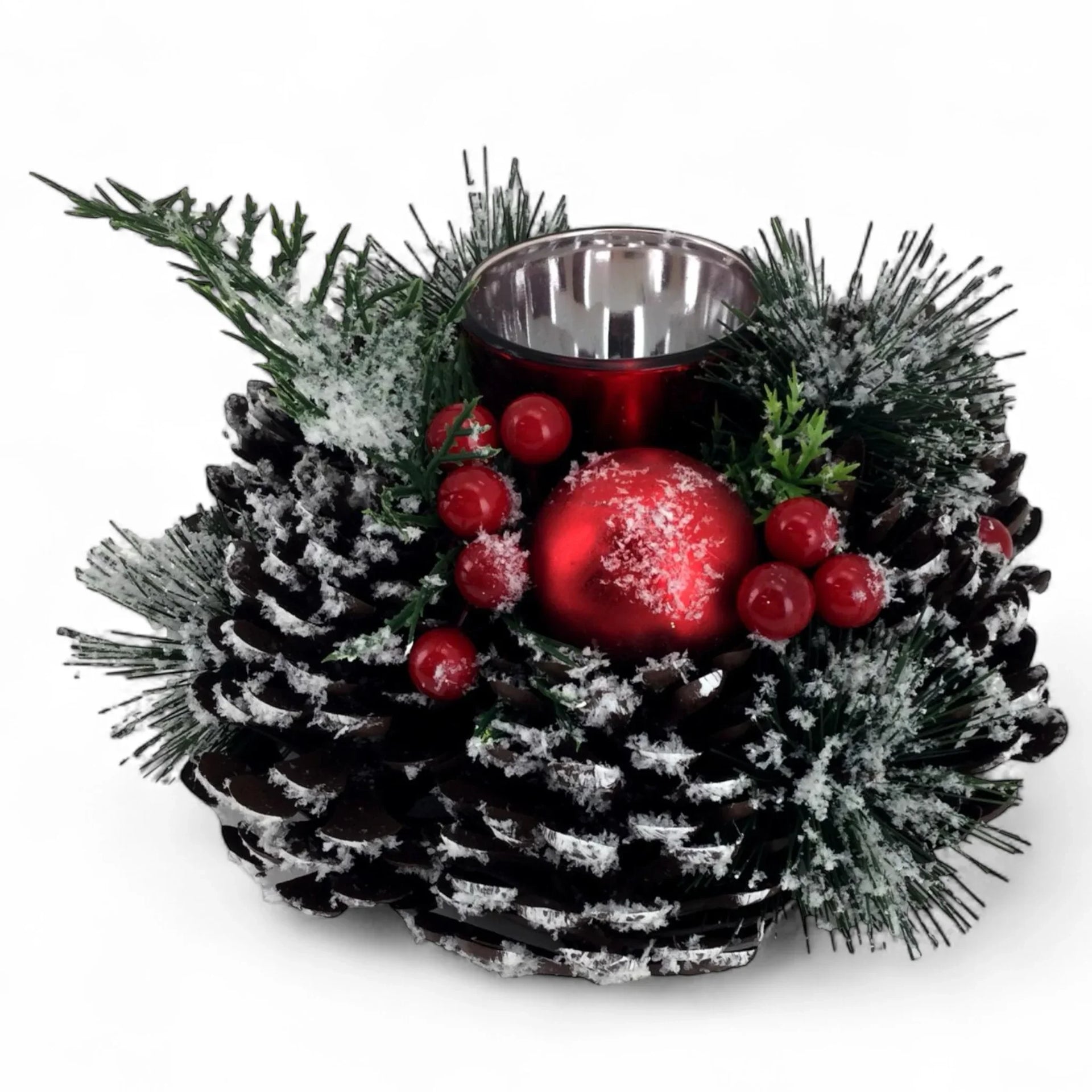 Small Candle Holder Red Snowy