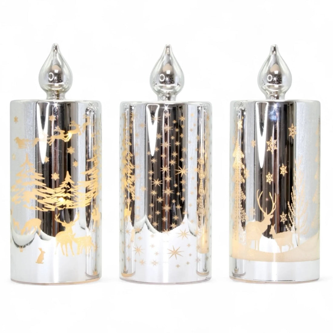 20 cm LED Etched Silver Candle