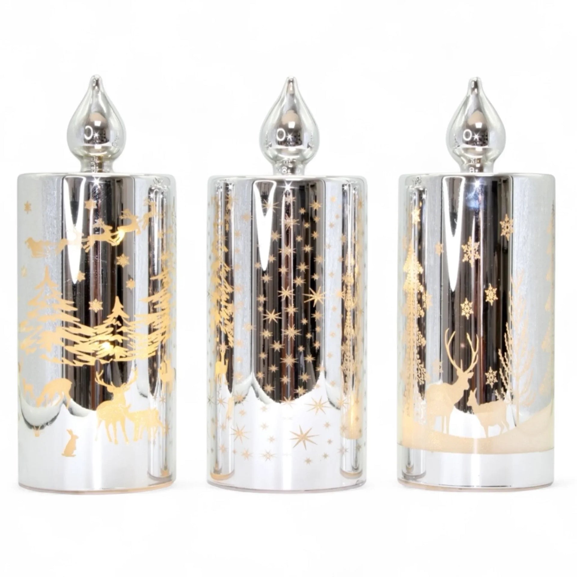 20 cm LED Etched Silver Candle