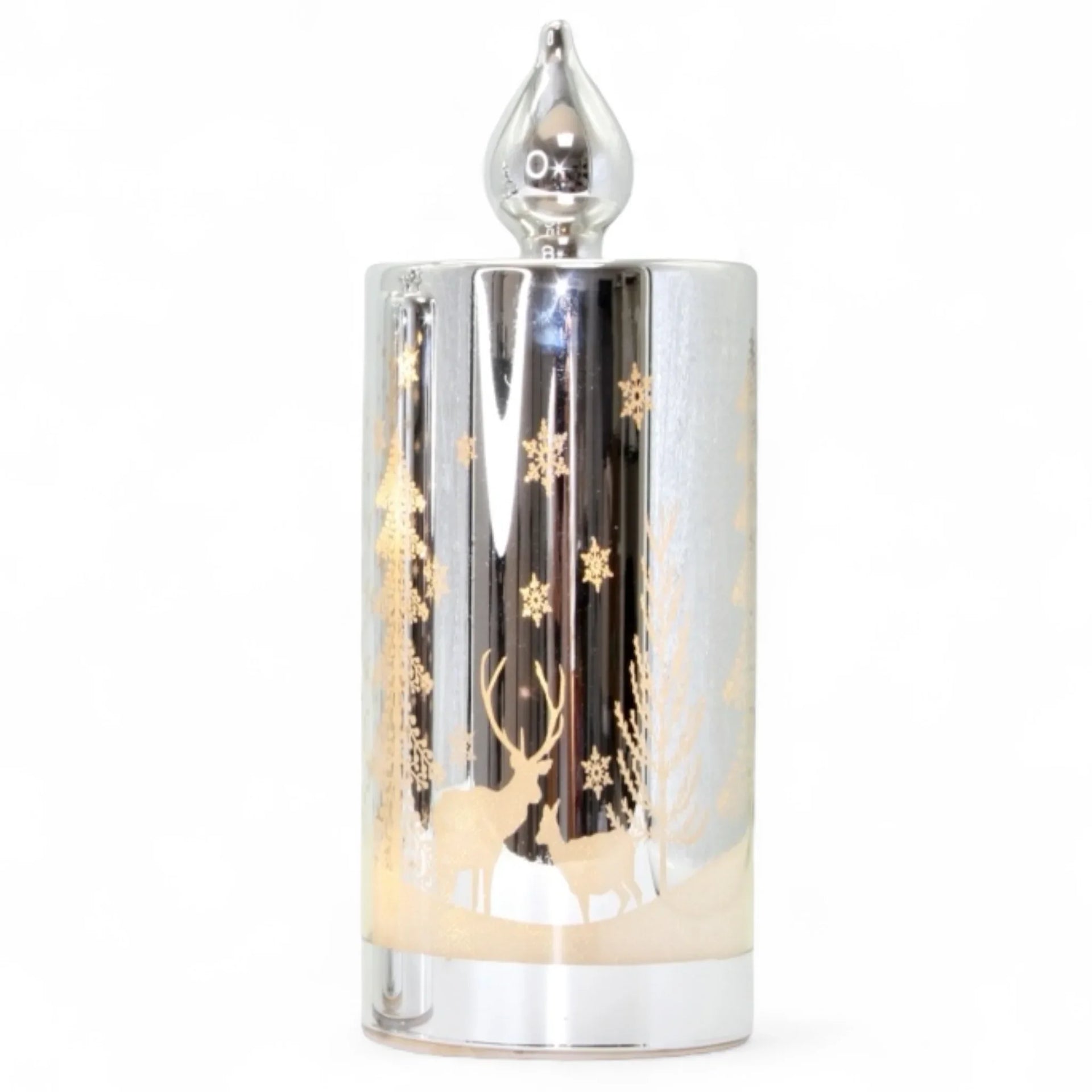 20 cm LED Etched Silver Candle