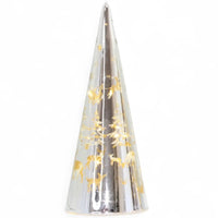 Silver cone Christmas tree with gold deer and trees design, festive home decor