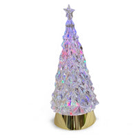 Iridescent crystal Christmas tree with star topper on gold base, festive home décor