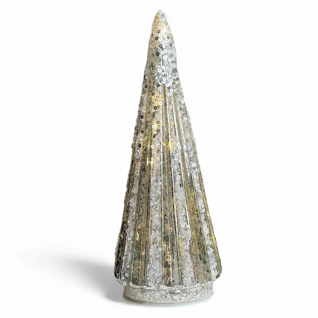 Glittering silver and gold sequin Christmas tree decoration for festive home décor