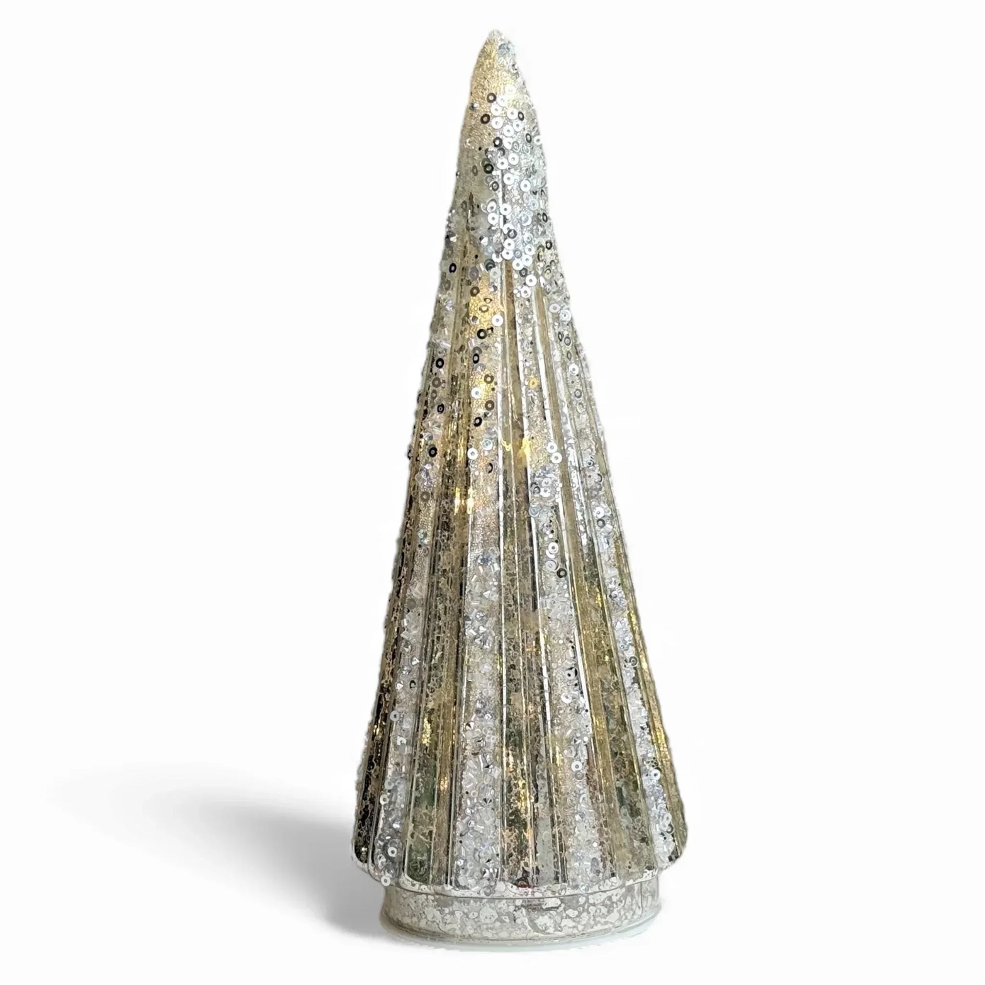Glittering silver and gold sequin Christmas tree decoration for festive home décor