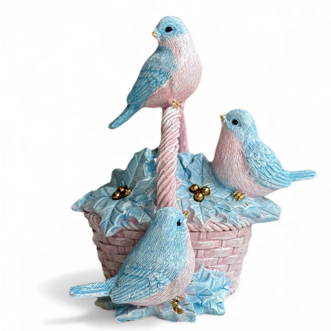 12cm Pink and Blue Bird's in a Basket