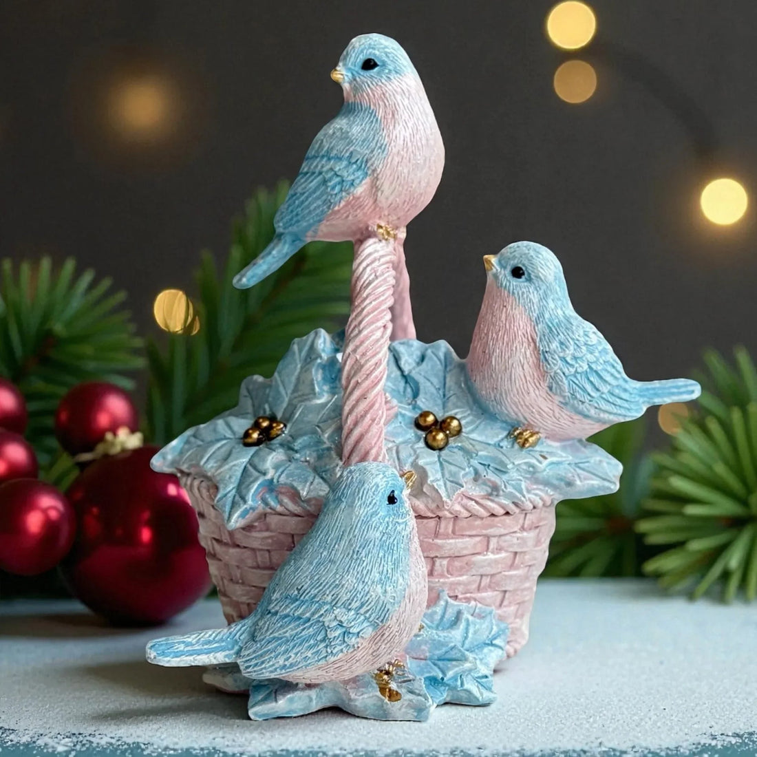 12cm Pink and Blue Bird's in a Basket