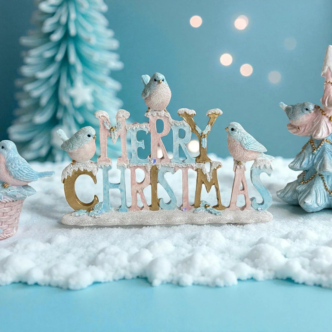 Merry Christmas Birds Pink & Blue