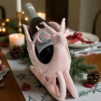 Pink glitter reindeer wine bottle holder for festive table decor, holiday home accents
