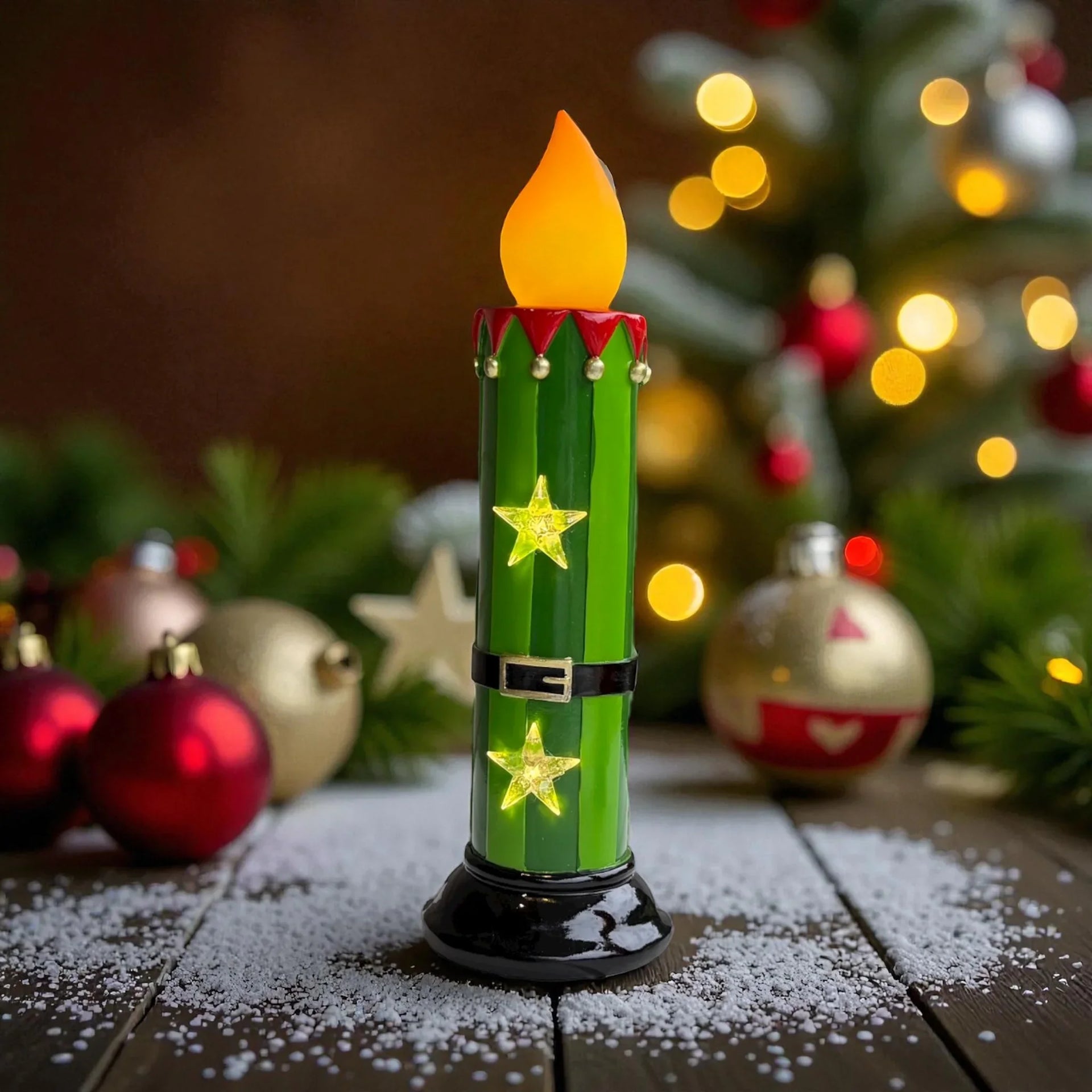 Green LED Candle - 33cm