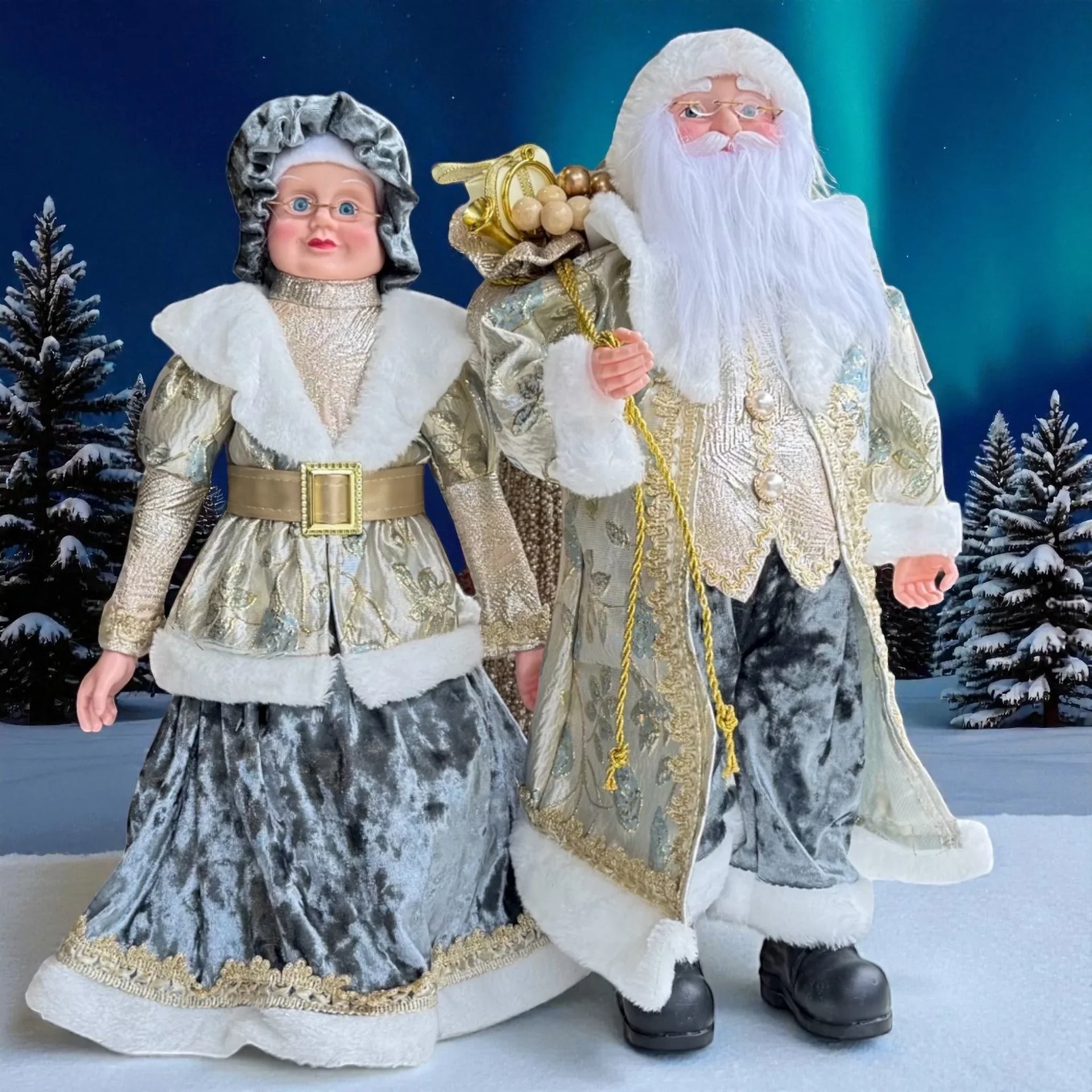 Floral Mrs Claus Blue & Gold 45cm