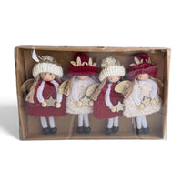 Set of 4 Angels In Box Fabric 20x11cm Red/Natural