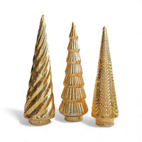 Set 3 Golden Glass LED Trees - 36x10.5cm; 34x11.5cm; 32x9.5cm