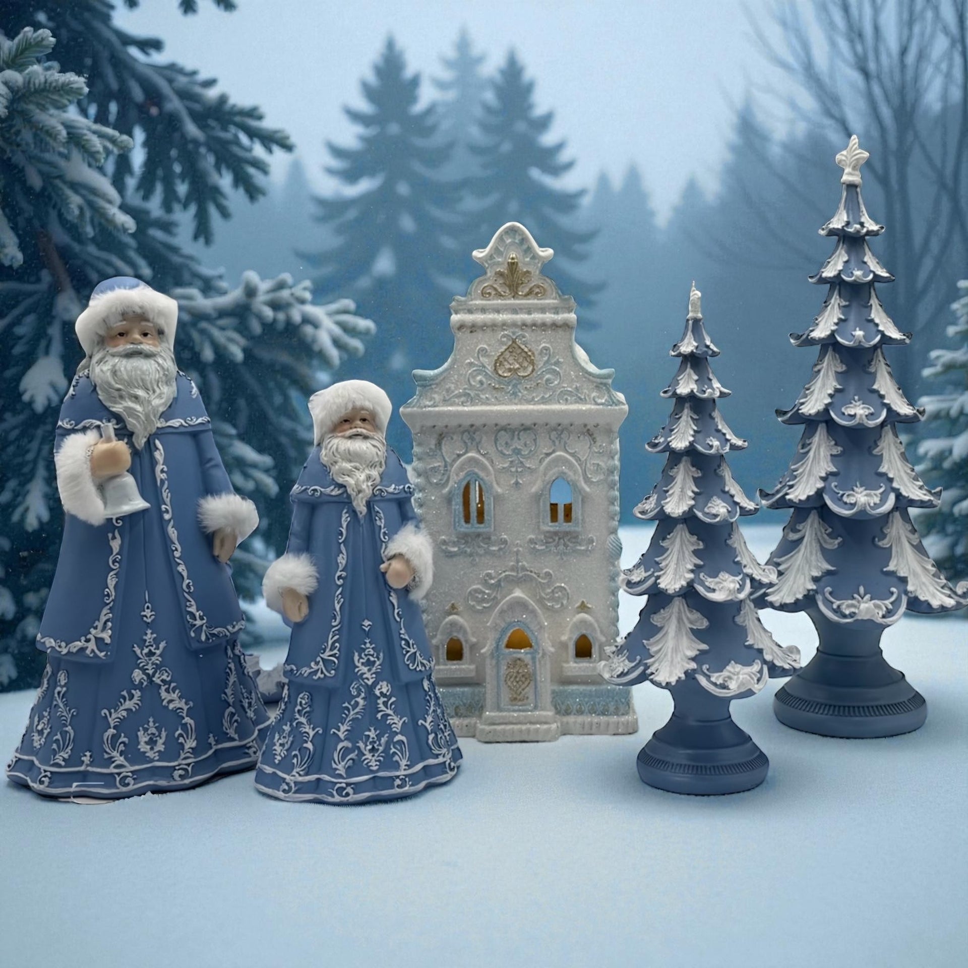 Blue & White Santa With Fur - 25cm