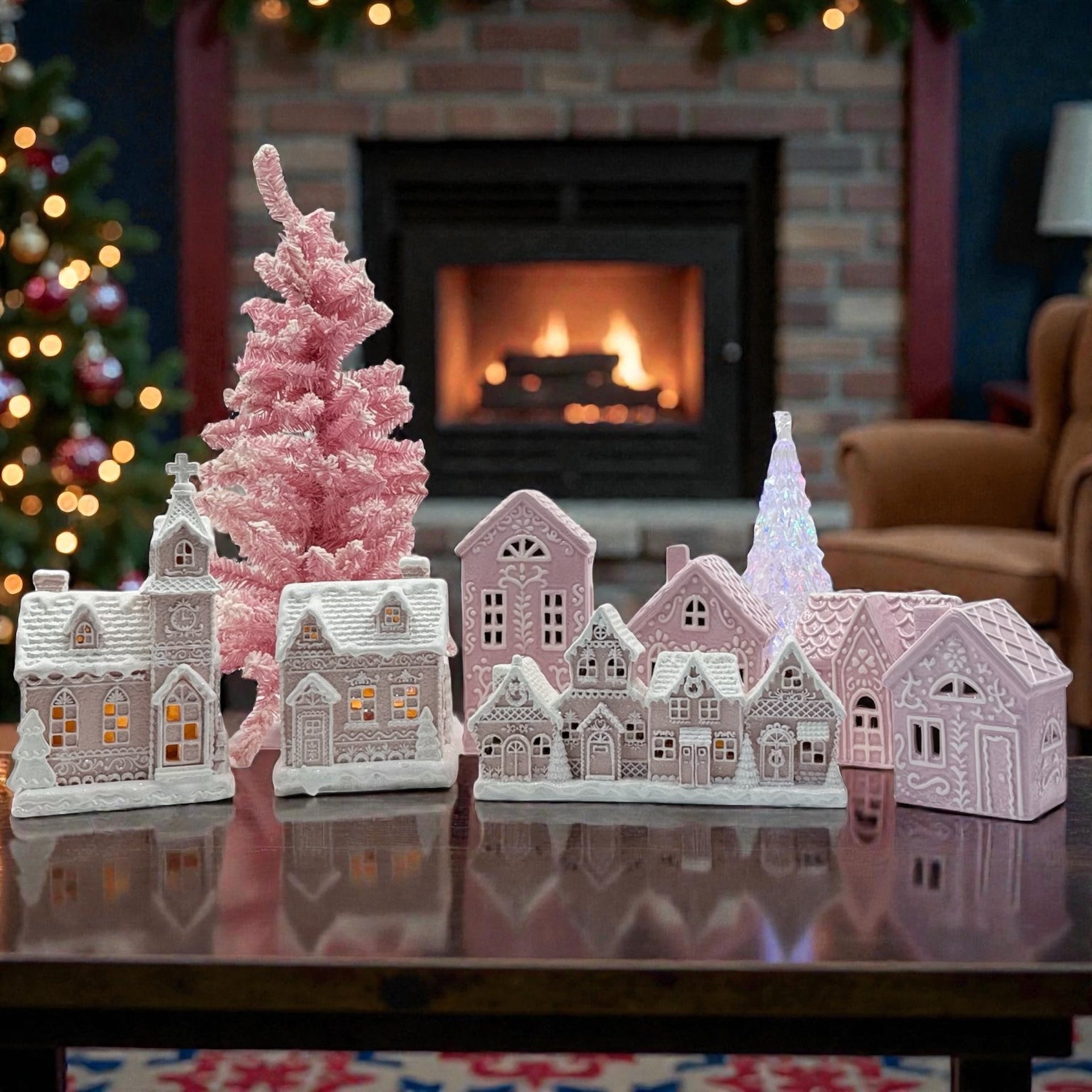 LED Pink Gingerbread Church - 14x12x23.5 cm