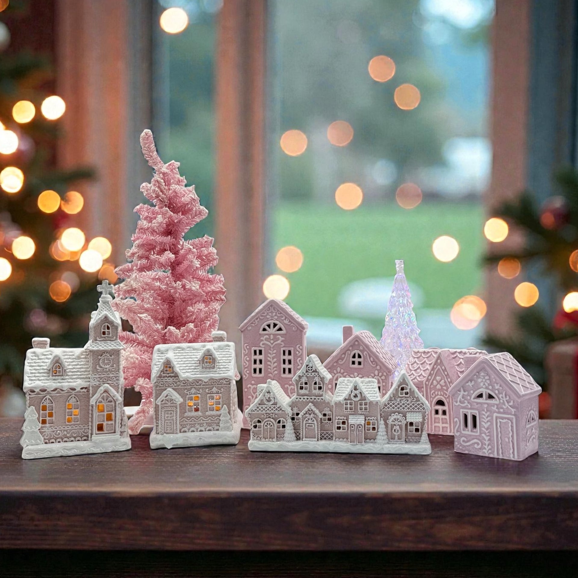 LED Pink Gingerbread Cottage - 13x10.5x17 cm 