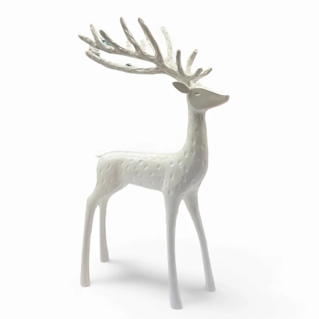 White ceramic deer figurine with textured spots and antlers, elegant home décor accent piece