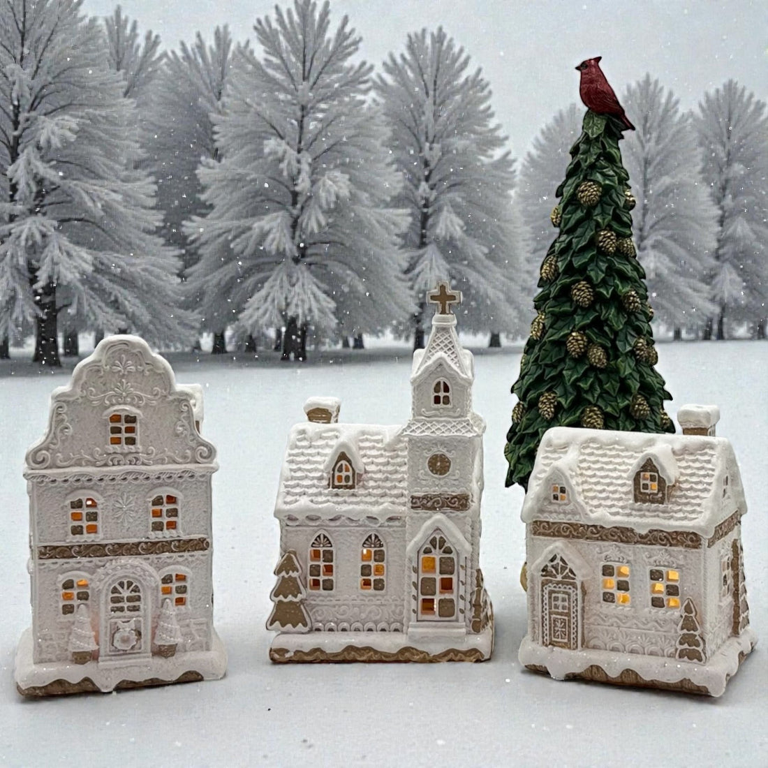 LED White Gingerbread Church