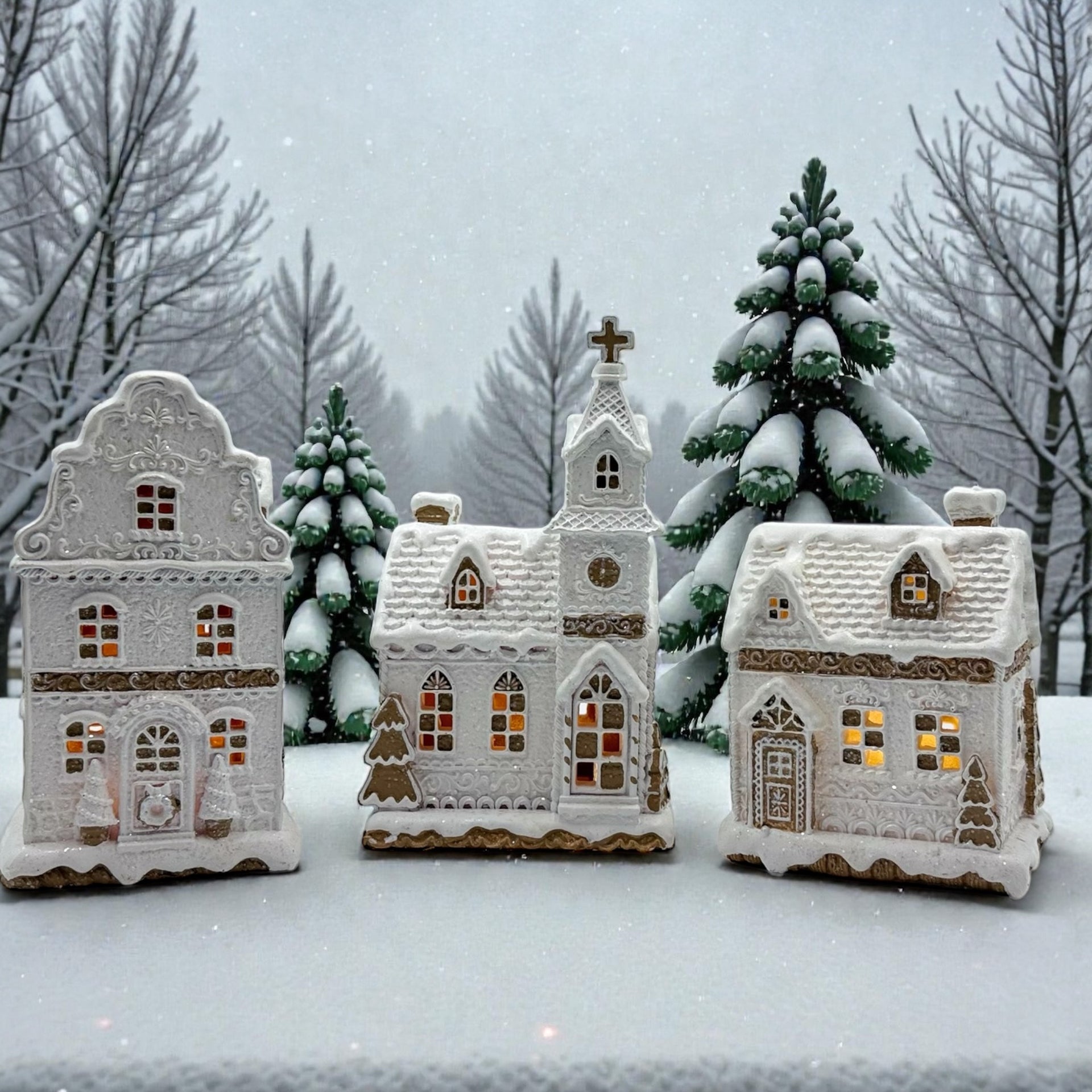 LED White Gingerbread Cottage