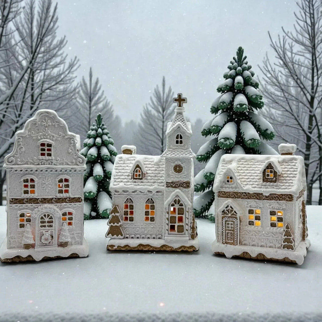 LED White Gingerbread Cottage