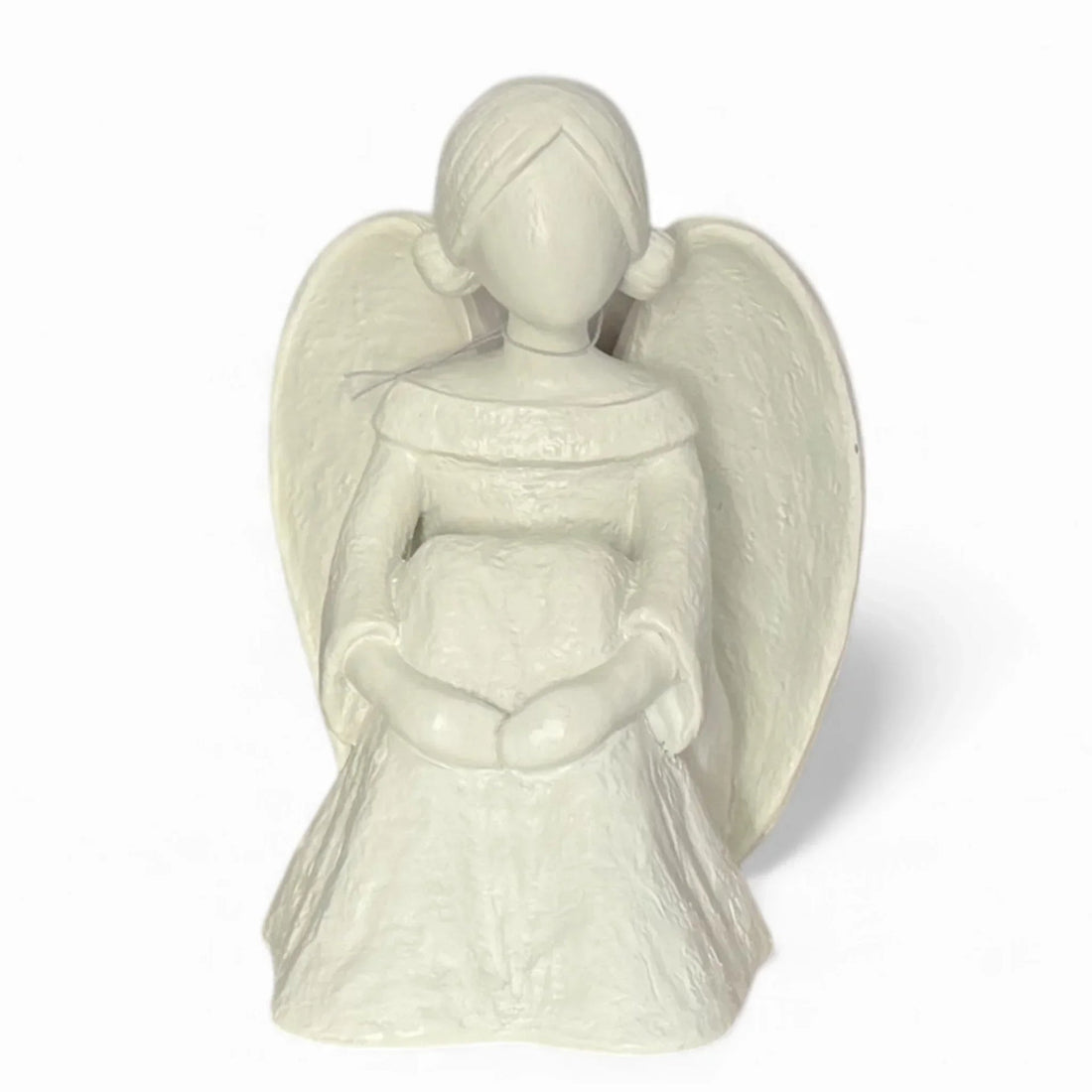 White ceramic angel figurine with wings, holding a heart, for home décor and vintage-inspired interiors.