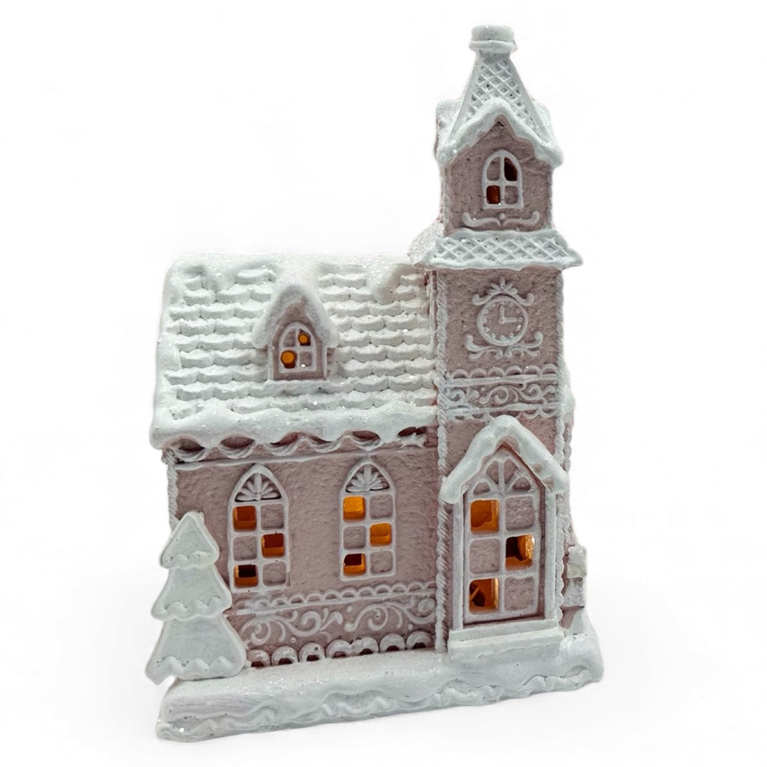 LED Pink Gingerbread Church - 14x12x23.5 cm
