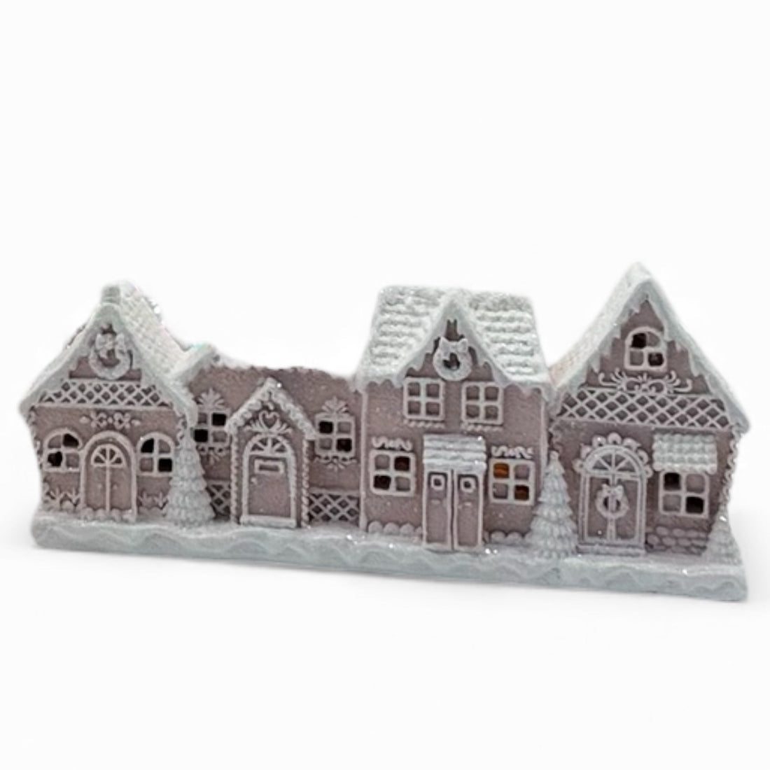 LED Piped Pink Gingerbread Village - 24.7x6.4x12.7 cm