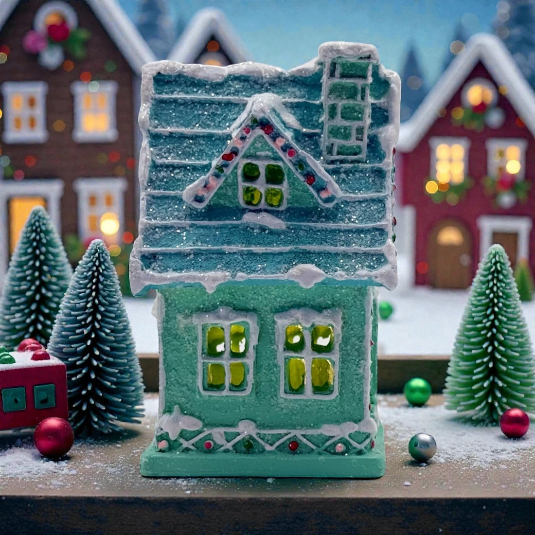 Green House Turquoise Roof - 15cm Christmas Village