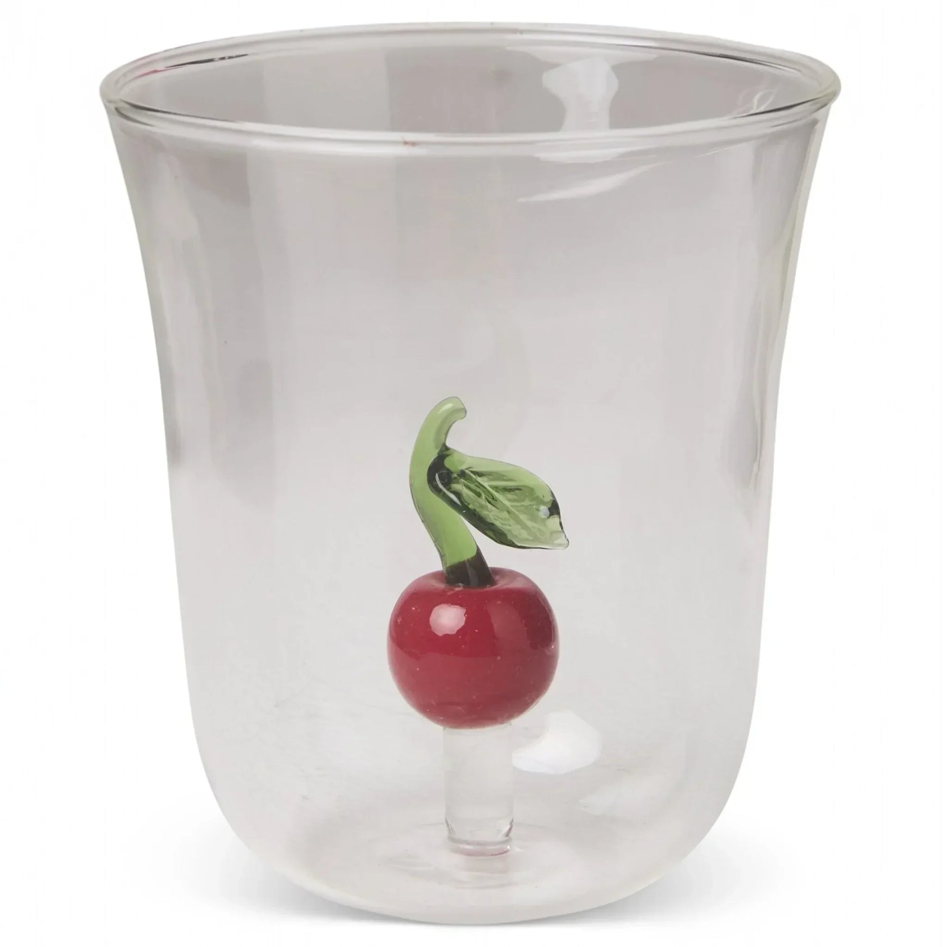 Clear glass tumbler with red cherry accent, home décor accessory