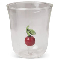Clear glass tumbler with red cherry accent, home décor accessory