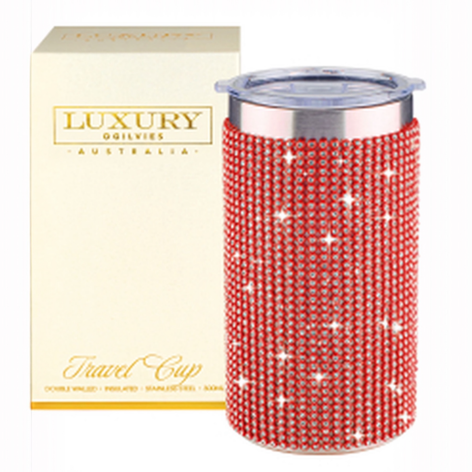 Travel Cup Diamonte Red - 350ml Twin Wall Stainless Steel Soft Touch