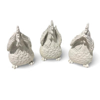 Hear, See, Say No Evil White Hens