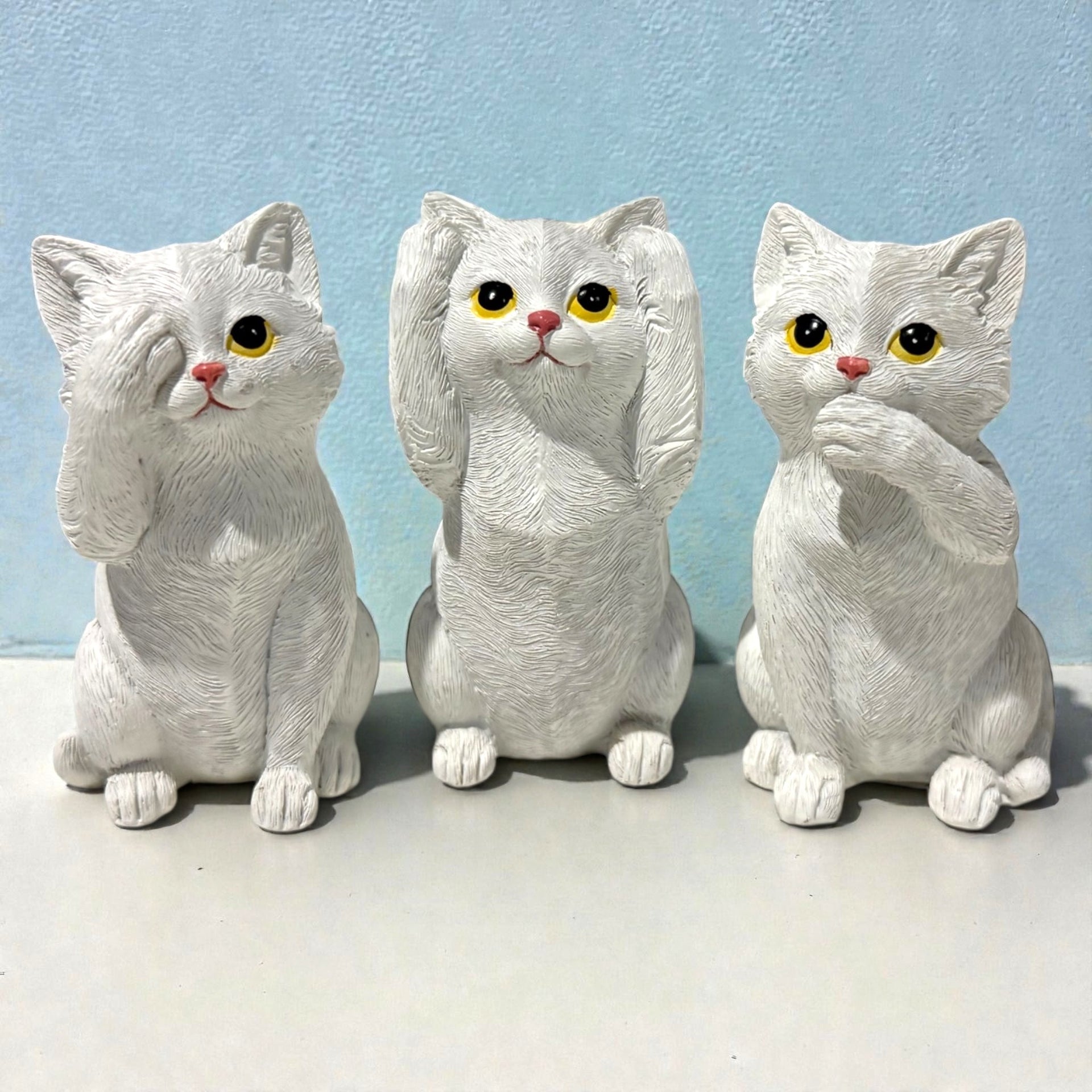 Hear, See, Say No Evil Set Cat White (16x10cm)