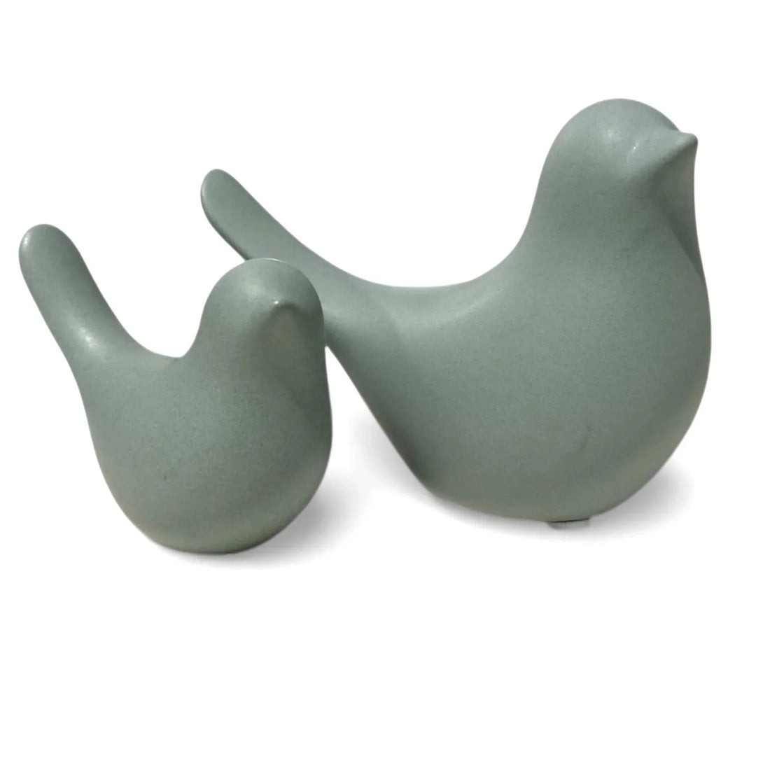 Sage green ceramic bird figurines, modern home décor accents for shelves or mantels