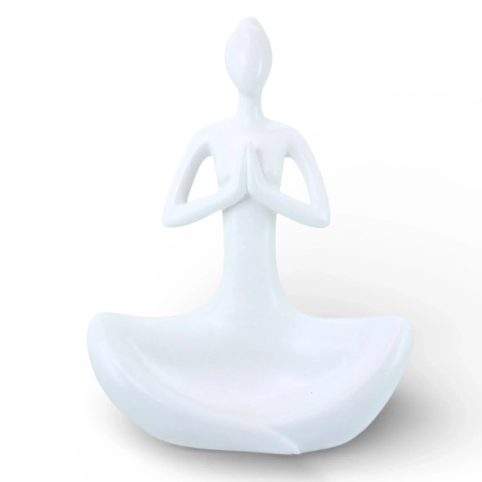 White ceramic yoga figure sculpture for home décor, minimalist zen accent piece