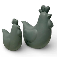 Sage green ceramic chicken figurines, modern farmhouse home décor accents