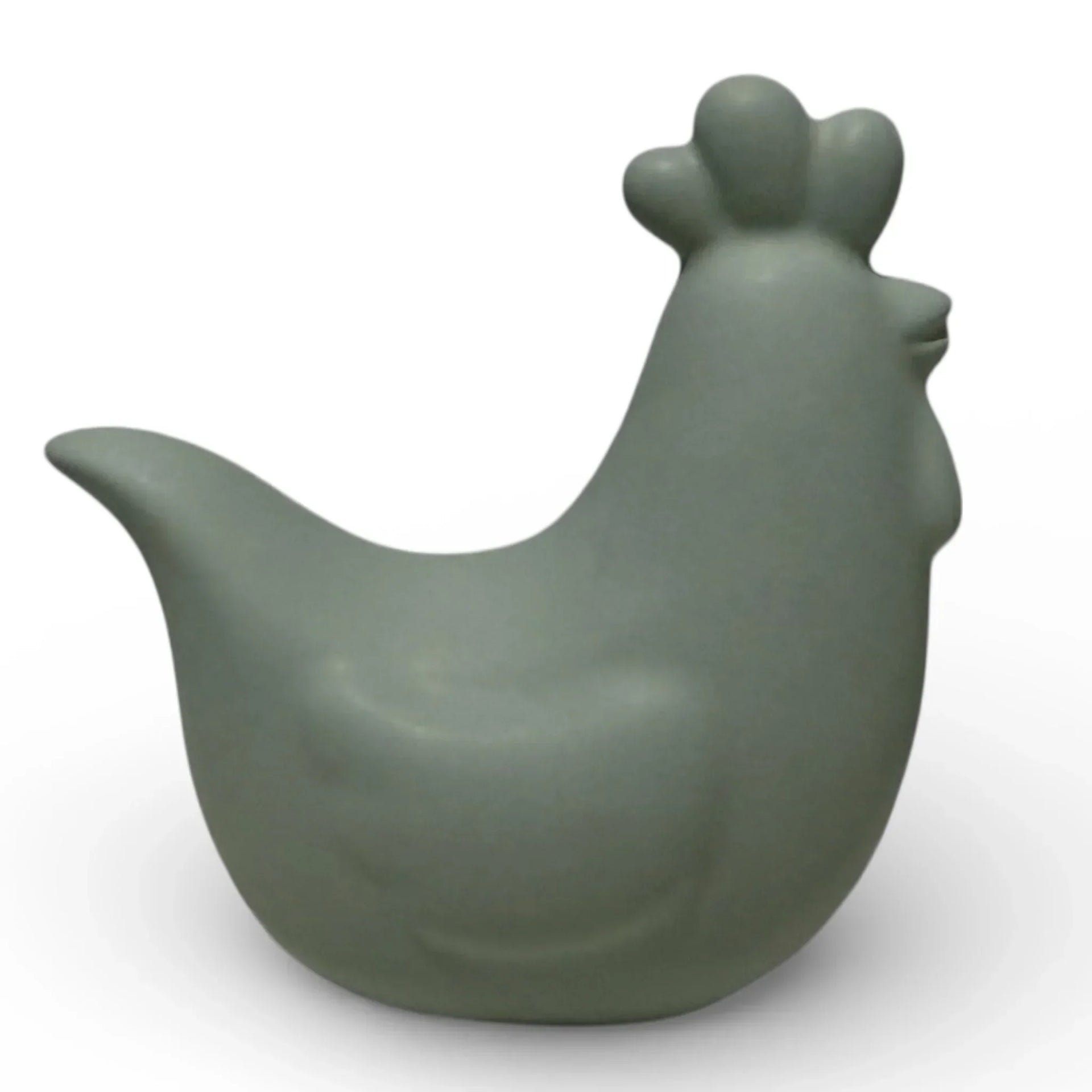 Sage green ceramic chicken figurine, modern farmhouse home décor accent piece