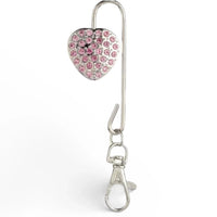 Heart-shaped pink crystal brooch with safety pin and clip, elegant home décor accessory