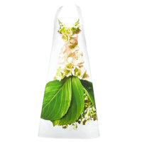 White apron with green hydrangea flowers and leaves, elegant kitchen décor for home
