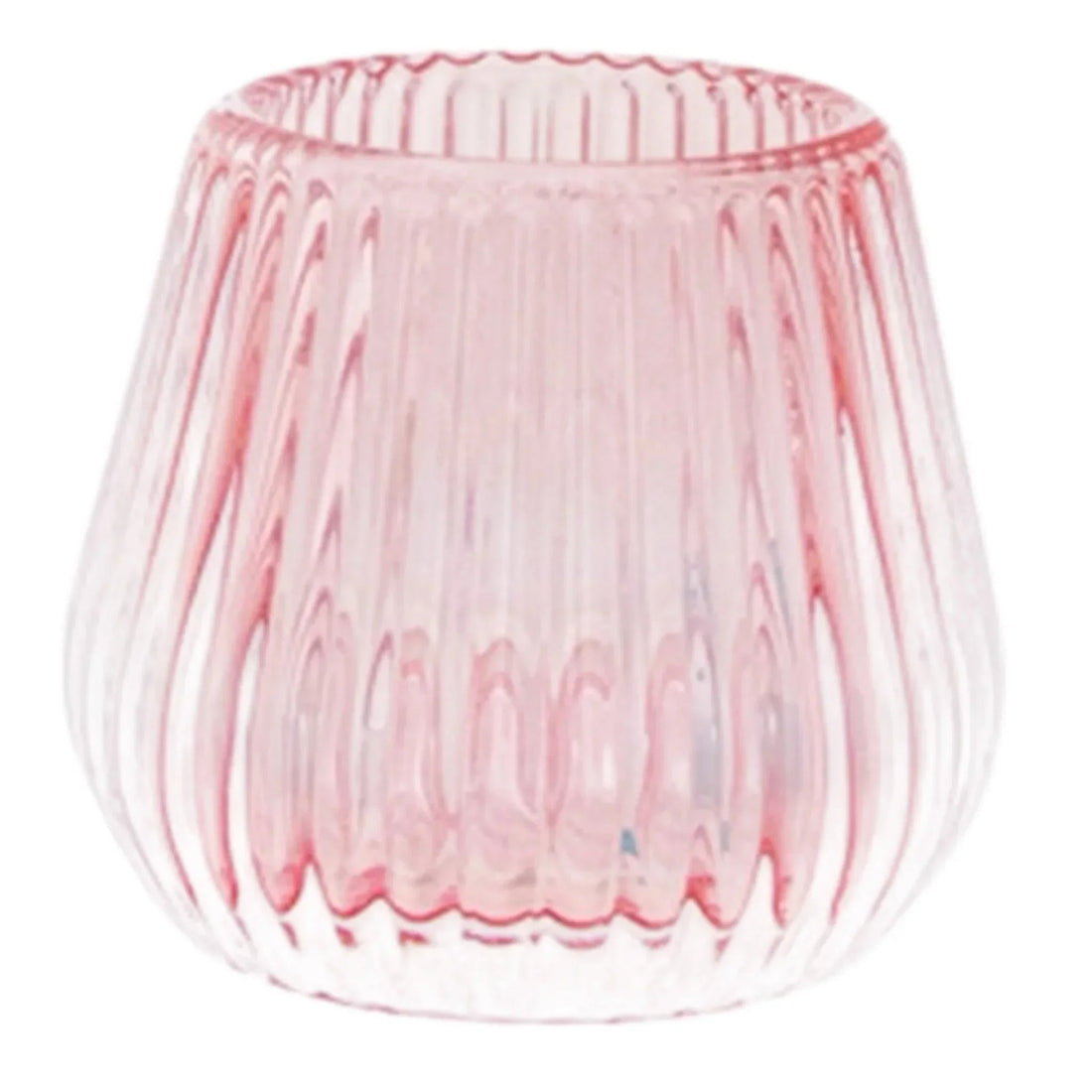 Pink ribbed glass candle holder, elegant home décor accent for vintage or modern interiors