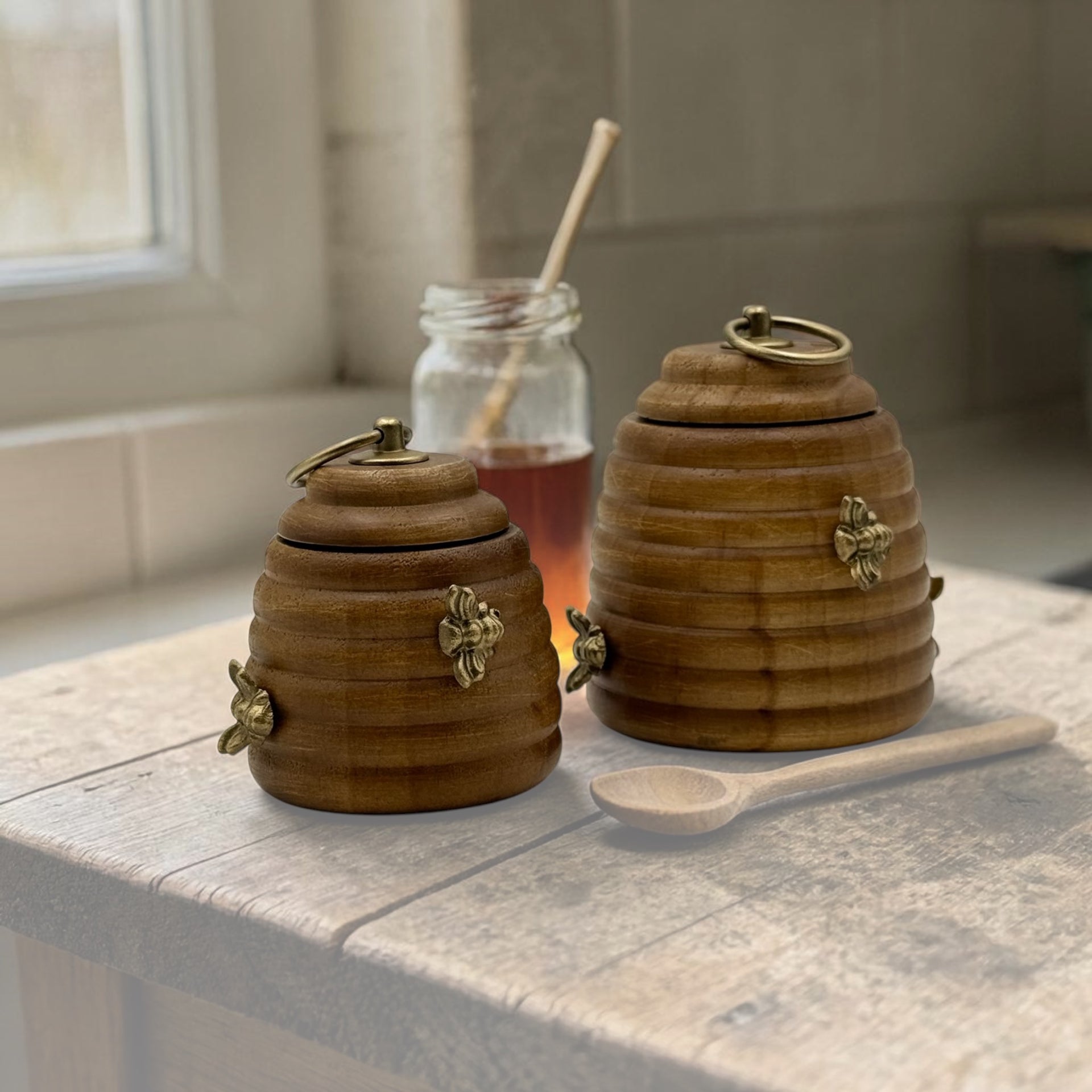Small Timber Beehive Honey Pot