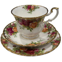 Elegant floral teacup and saucer set with gold trim, vintage rose pattern, perfect for afternoon tea