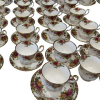 Vintage floral teacups with gold trim, elegant home decor set