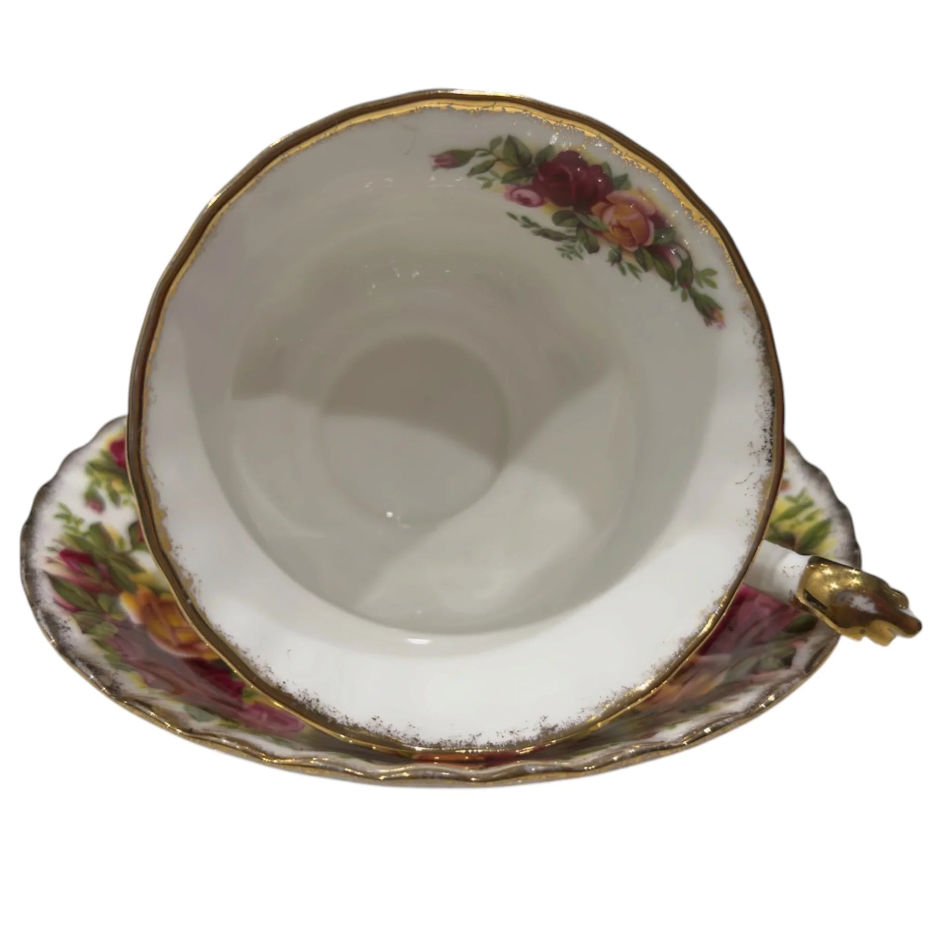 Vintage floral teacup and saucer with gold trim, elegant home décor accent