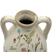 Wildflower Ceramic Amphora Vase — Twin Handle, Crackle Glaze, Pastel Floral, 39.5cm