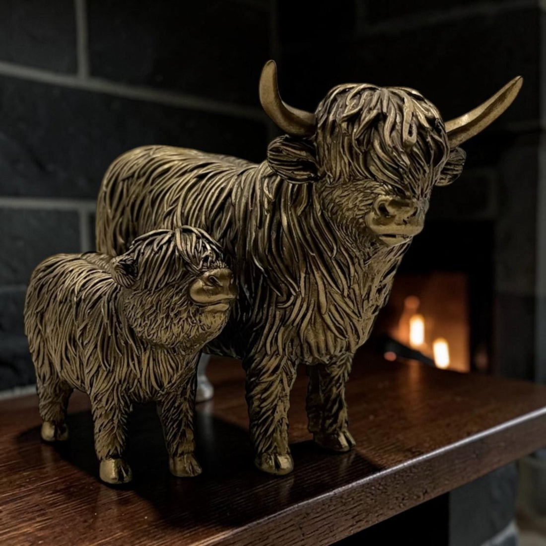 Highland Cow & Calf Figurine - 14cm