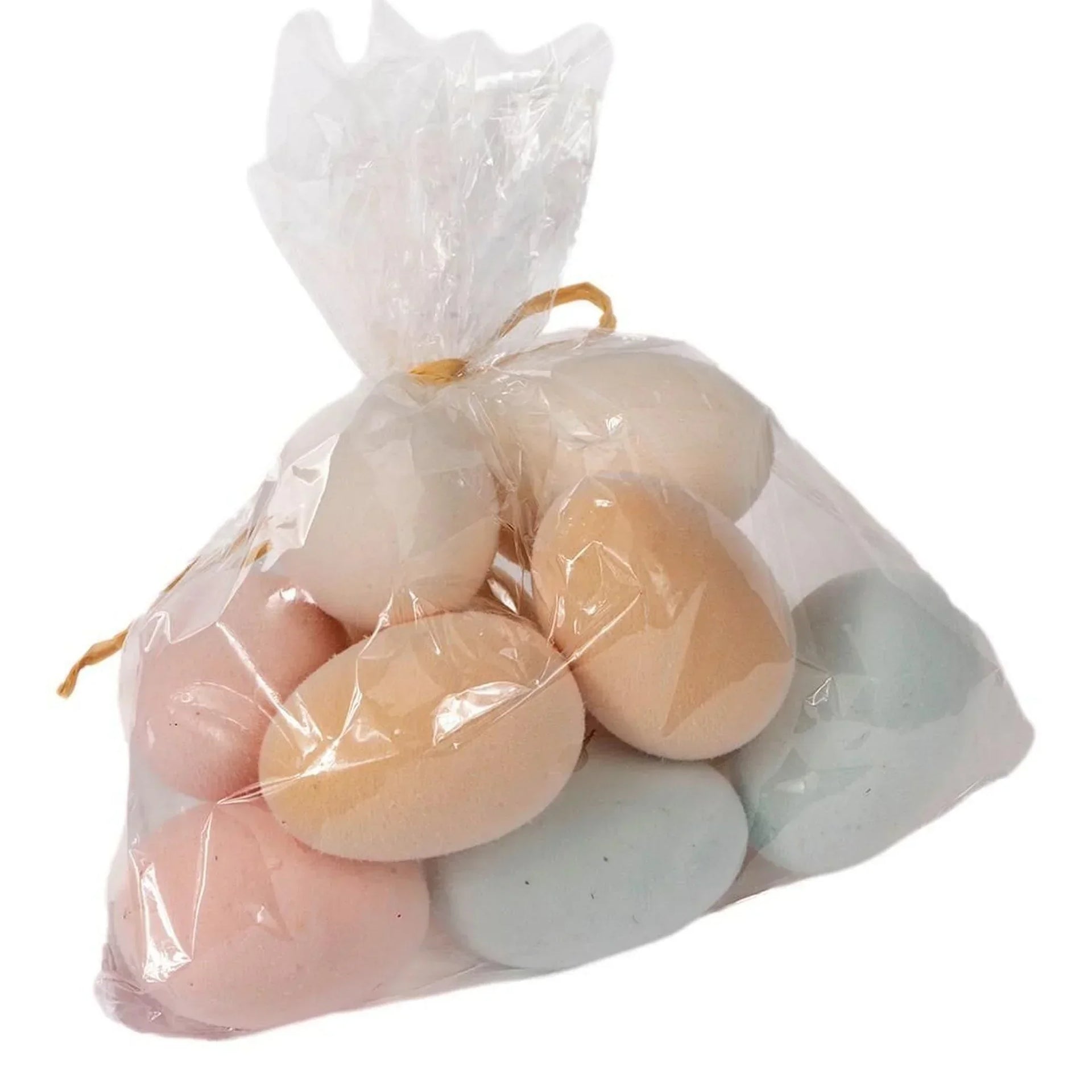 Pastel faux Easter eggs in clear bag, perfect for spring home decor and vintage-style table settings