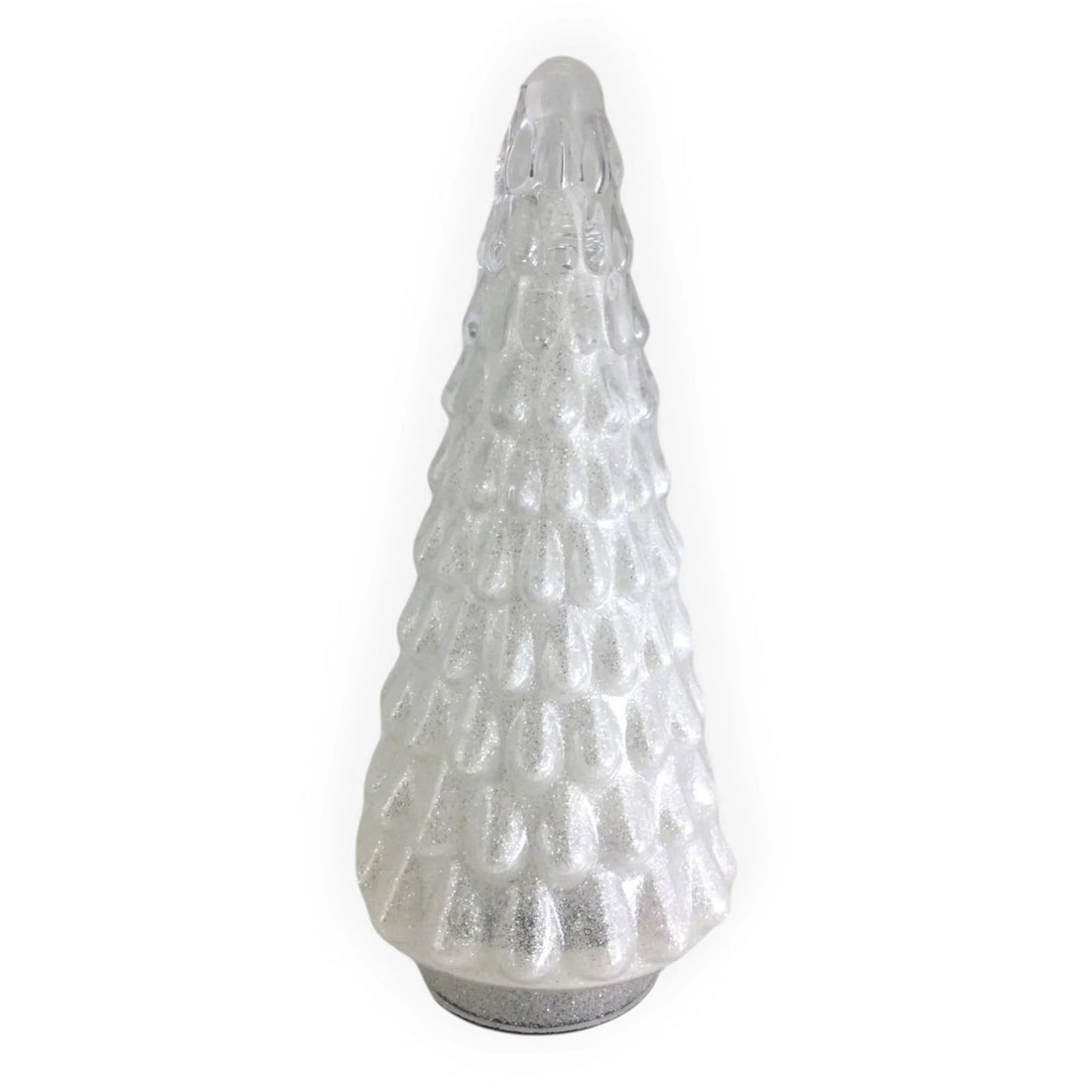 Glittery white ceramic Christmas tree decoration with textured pinecone design for festive home décor
