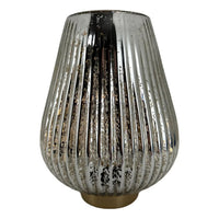 Silver mercury glass vase with ribbed texture and gold base, elegant home décor accent piece